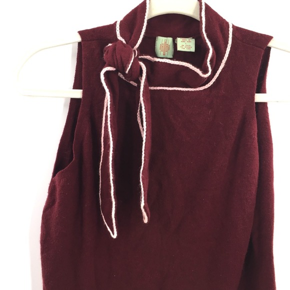 HWR Anthropologie cashmere angora tie neck top retro twee sophisticated maroon L - Picture 2 of 8